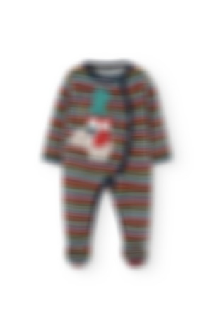 Velour play suit striped for baby boy