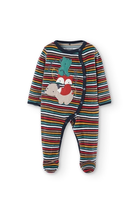 Velour play suit striped for baby boy_1
