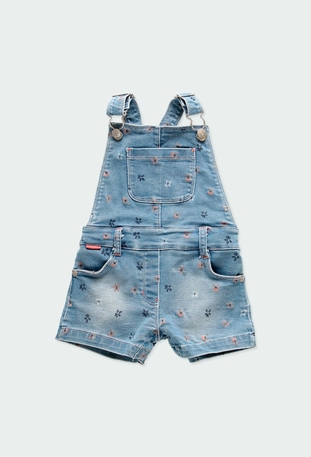 Denim dungarees knit "floral" for baby girl_1