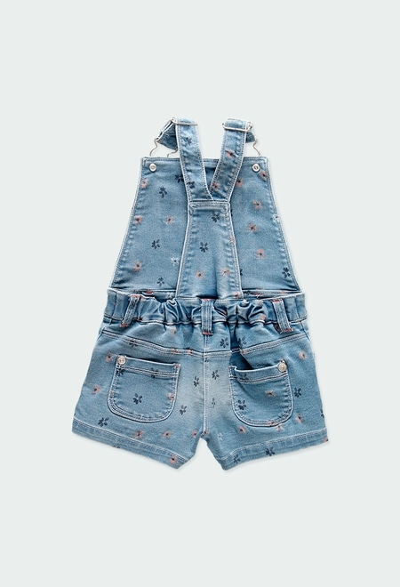 Denim dungarees knit "floral" for baby girl_2