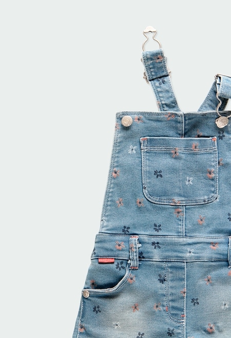 Denim dungarees knit "floral" for baby girl_3