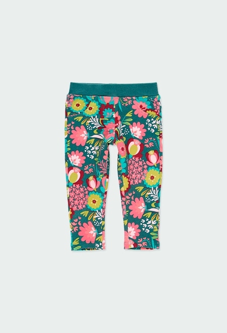 Stretch fleece trousers floral for baby_1