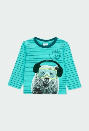 Camiseta punto listada "oso" de bebé_1