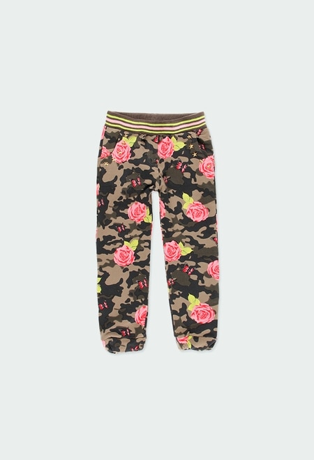 Stretch fleece trousers floral for girl_1
