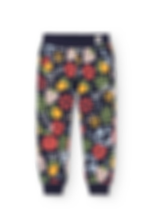 Fleece trousers floral for girl - organic