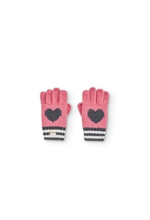 Knitwear gloves "heart" for girl_1