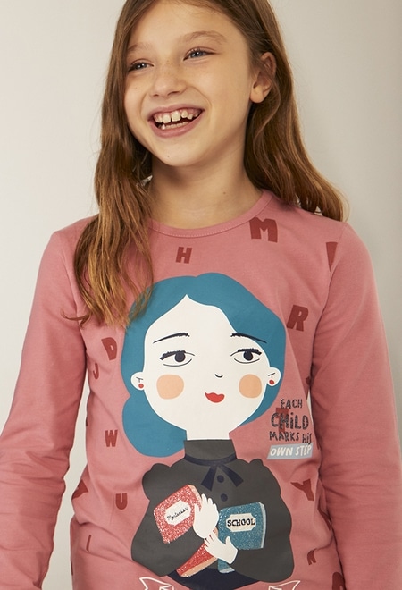 T-Shirt tricot imprimée Maria Montessori pour fille_1