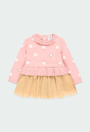 Knitwear dress with tulle for baby girl_1