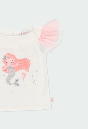 Stretch knit t-Shirt with tulle for baby girl_3