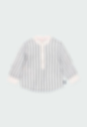 Camisa lino manga larga listada de bebé
