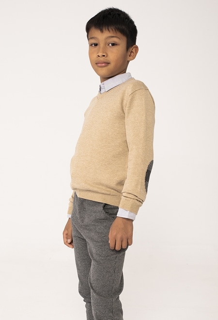 Pullover tricot com cotoveleiras para menino_1